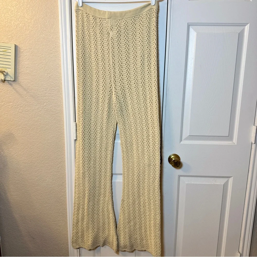 Cream Crochet‎ ASOS Boho Design Beach Flair Size 10 Wide Leg Pull On Pants EUC